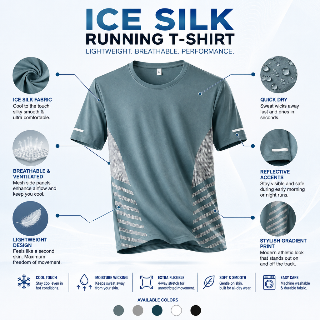 Men's Ice Silk Running T-Shirt | Quick-Dry, Breathable & Reflective Design