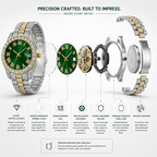 Luxury Men's Diamond Watch – Emerald, Red & Blue Dial | Roman Numerals & Quartz Movement
