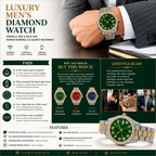 Luxury Men's Diamond Watch – Emerald, Red & Blue Dial | Roman Numerals & Quartz Movement