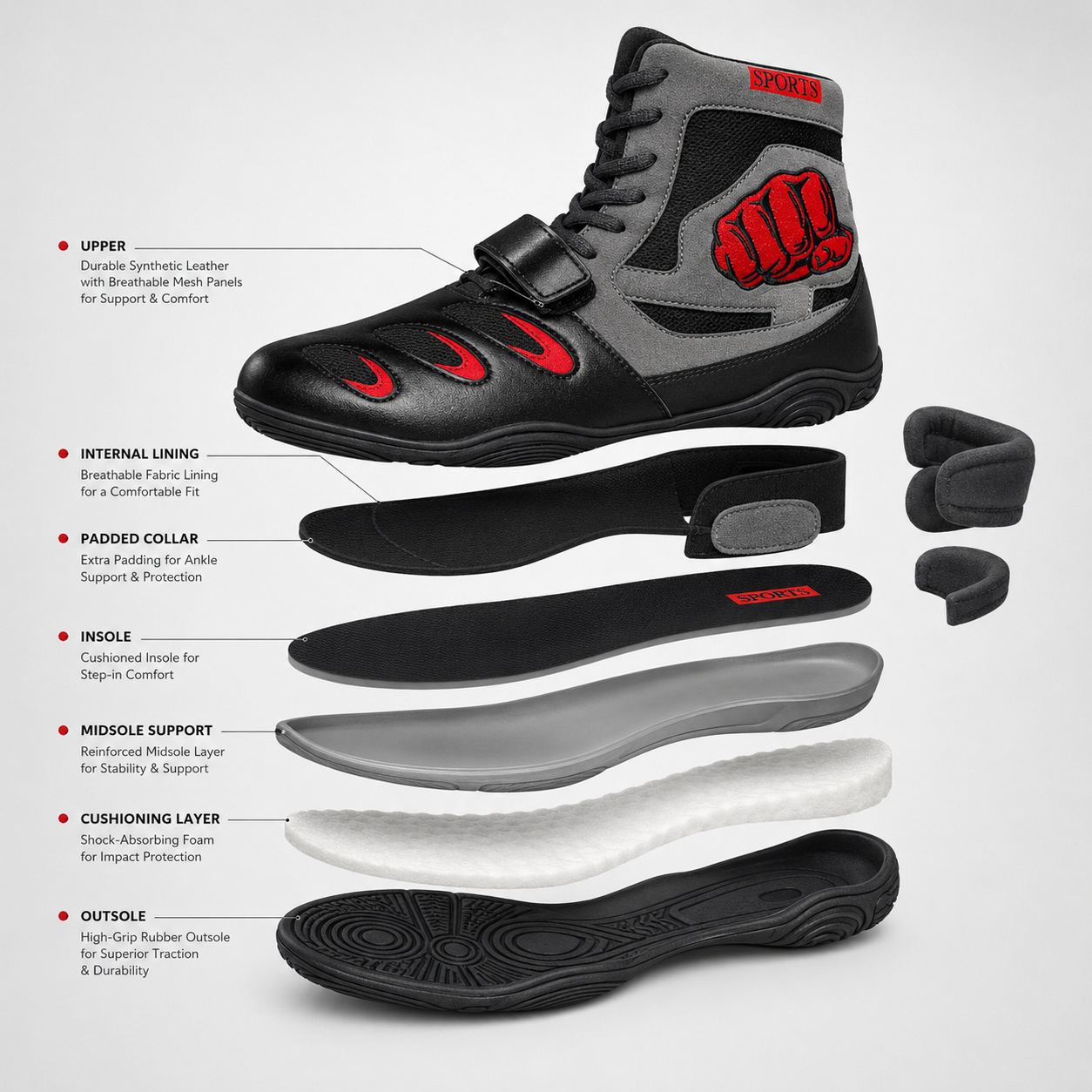 Professional Boxing Shoes | Lightweight High-Top Fight Footwear - FitZone360