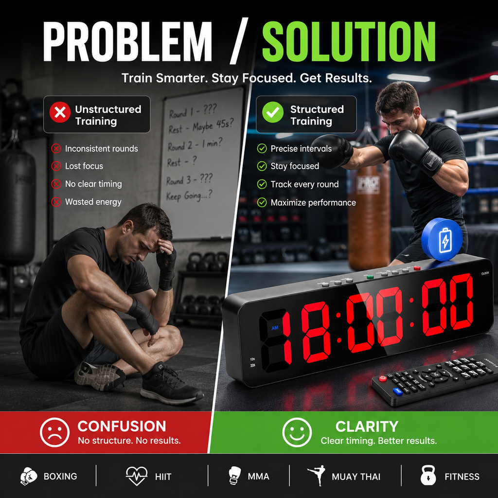 LED Digital Boxing Timer | Round Interval Workout Clock for Boxing, MMA, Muay Thai & Fitness