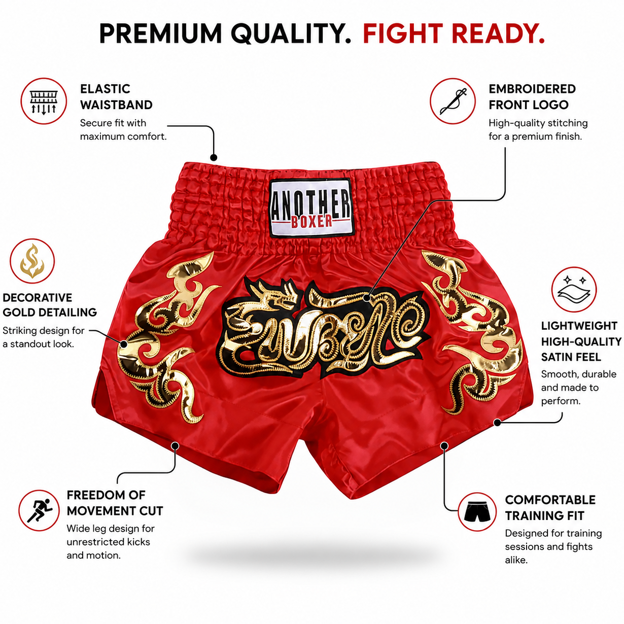 Another Boxer Red Muay Thai Shorts | Thai Boxing Training Shorts