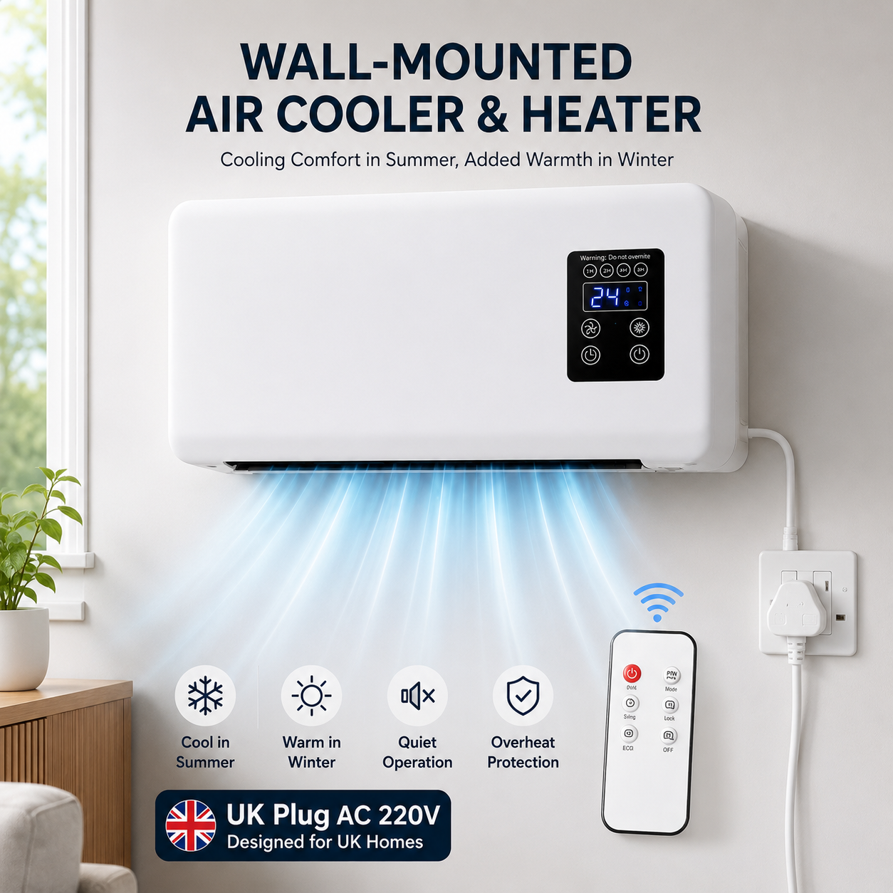 Wall-Mounted Air Cooler | Air Conditioner-Cooling Fan with Remote Control