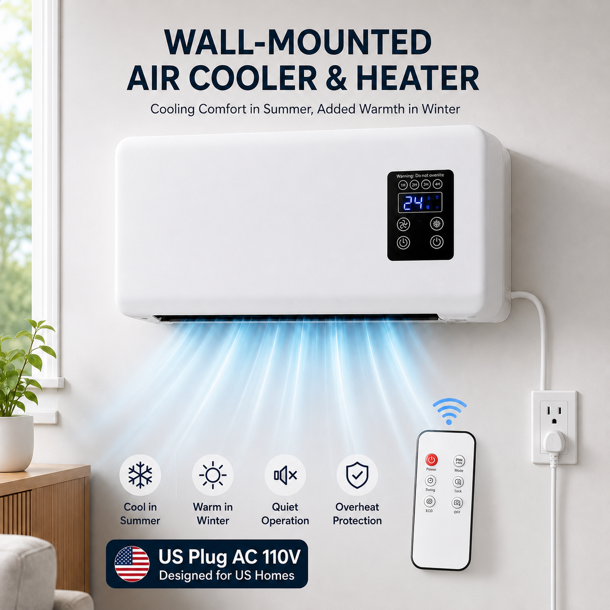 Wall-Mounted Air Cooler | Air Conditioner-Cooling Fan with Remote Control