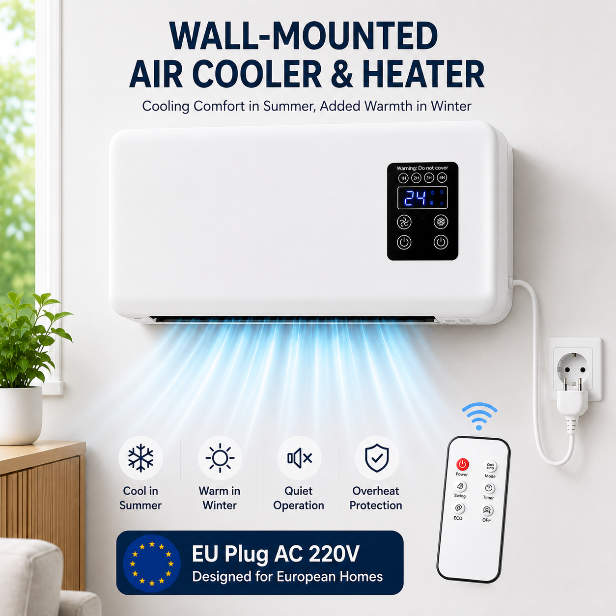 Wall-Mounted Air Cooler | Air Conditioner-Cooling Fan with Remote Control