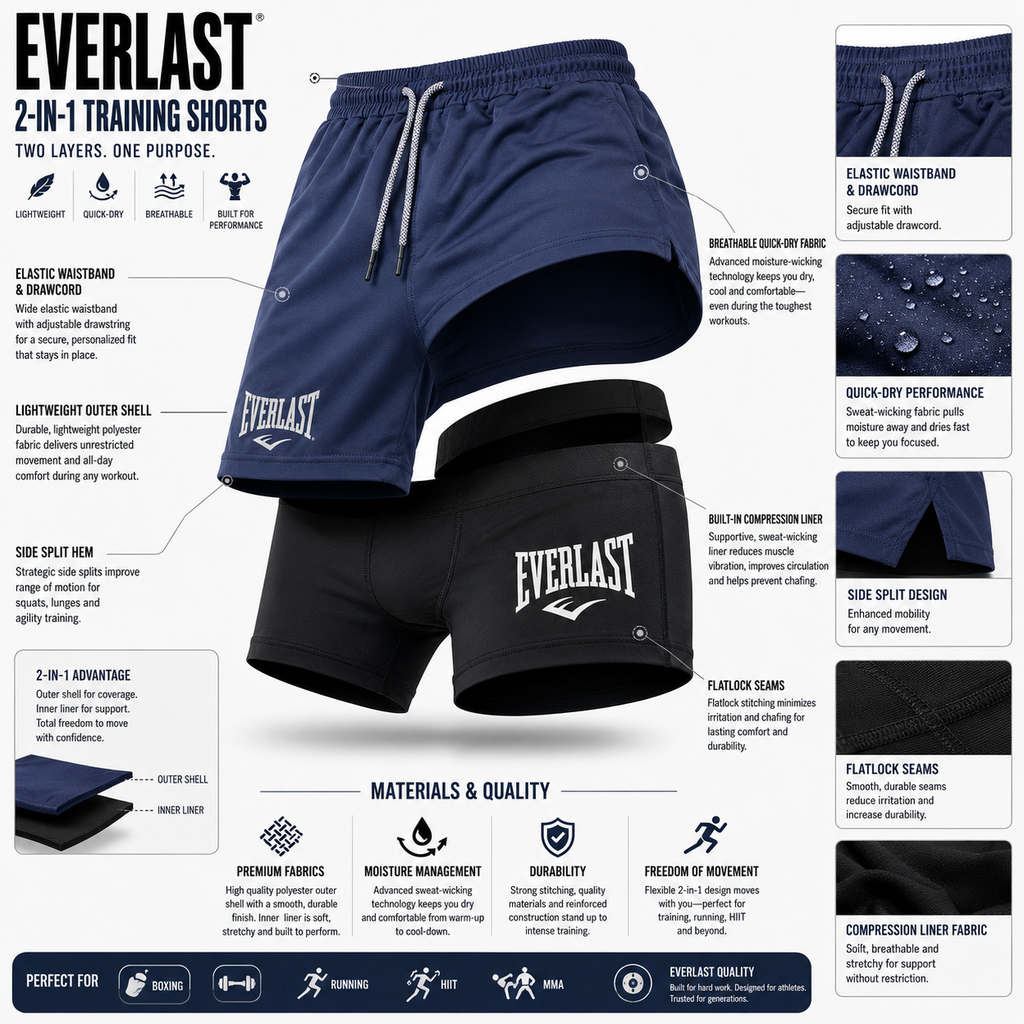 Everlast 2-Layer Slim Fit Training Shorts | Perfect For Summer