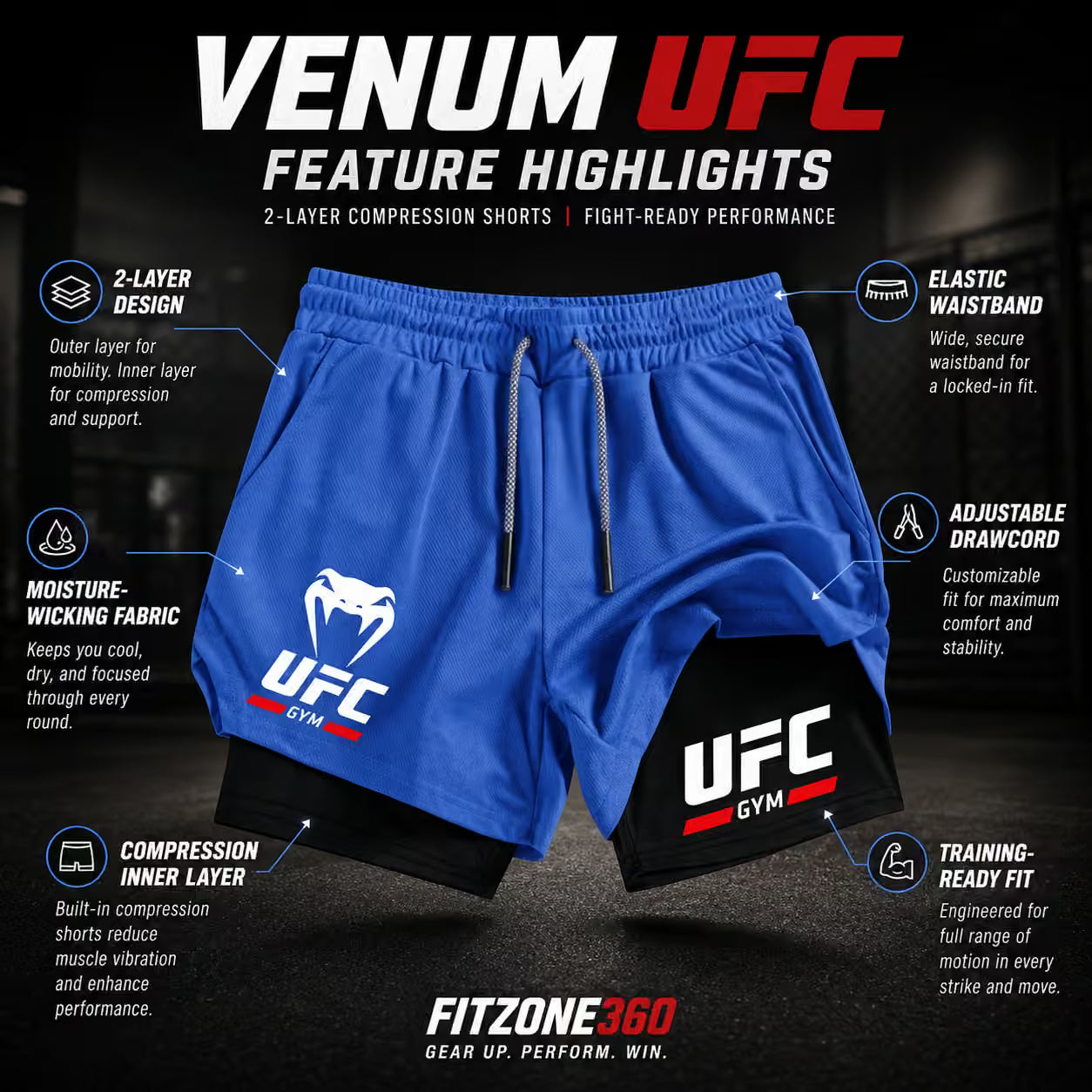 2-Layer MMA Compression Shorts | Muay Thai & Gym Training | SLIM Fit