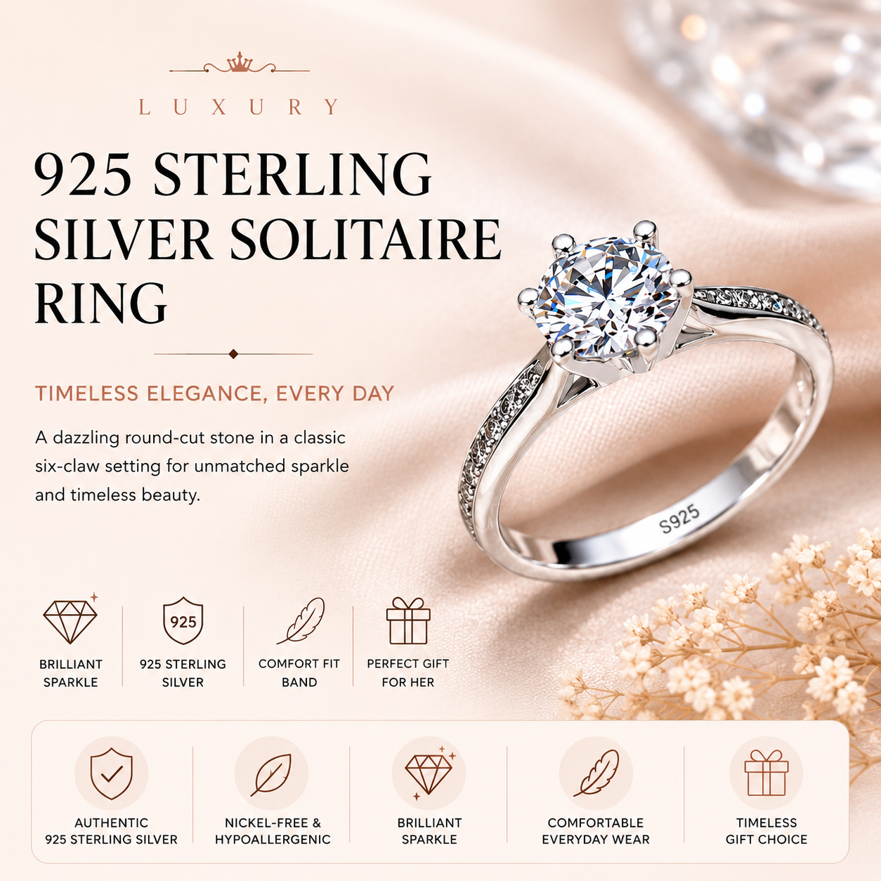 925 Sterling Silver | Classic Solitaire Ring