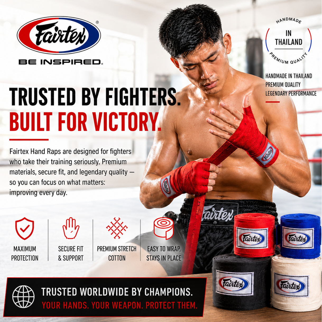 Fairtex Hand Wraps | Professional Wrist & Knuckle Support for Boxing, Muay Thai & MMA