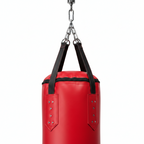 Red punching bag with 'Faixtex' branding on a white background