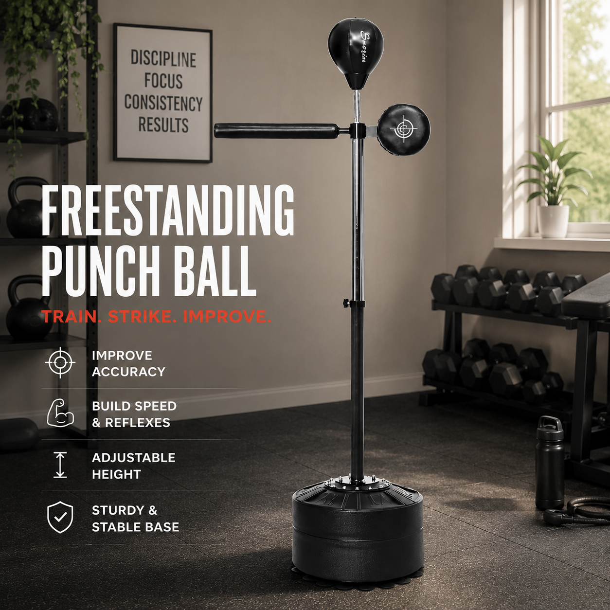 Freestanding Reflex Punch Ball | 360° Spinning Boxing Trainer for Home & Gym Workouts - FitZone360