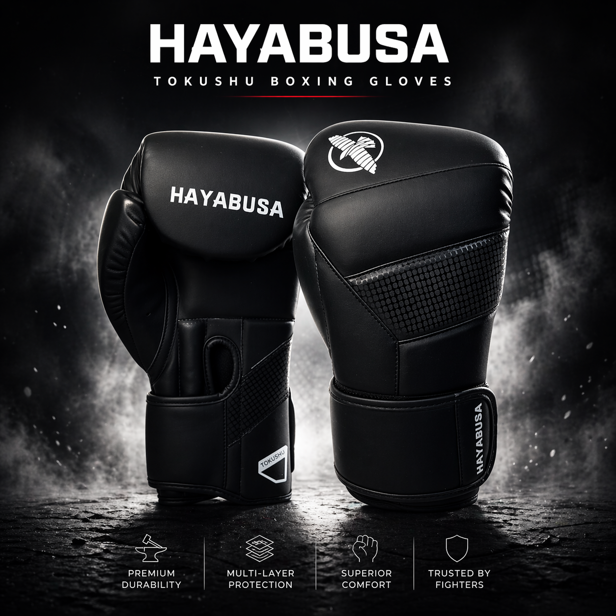HAYABUSA Classic Matte Black Boxing Gloves - FitZone360