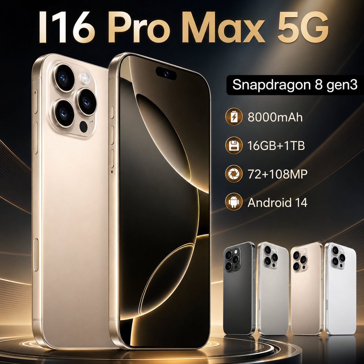 16 Pro Max 7.3" HD 5G Smartphone | Global Android 14 Mobile Phone with Dual SIM, 8000mAh Battery, Unlocked 4G/5G Cellphone