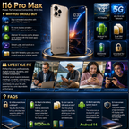 16 Pro Max 7.3" HD 5G Smartphone | Global Android 14 Mobile Phone with Dual SIM, 8000mAh Battery, Unlocked 4G/5G Cellphone