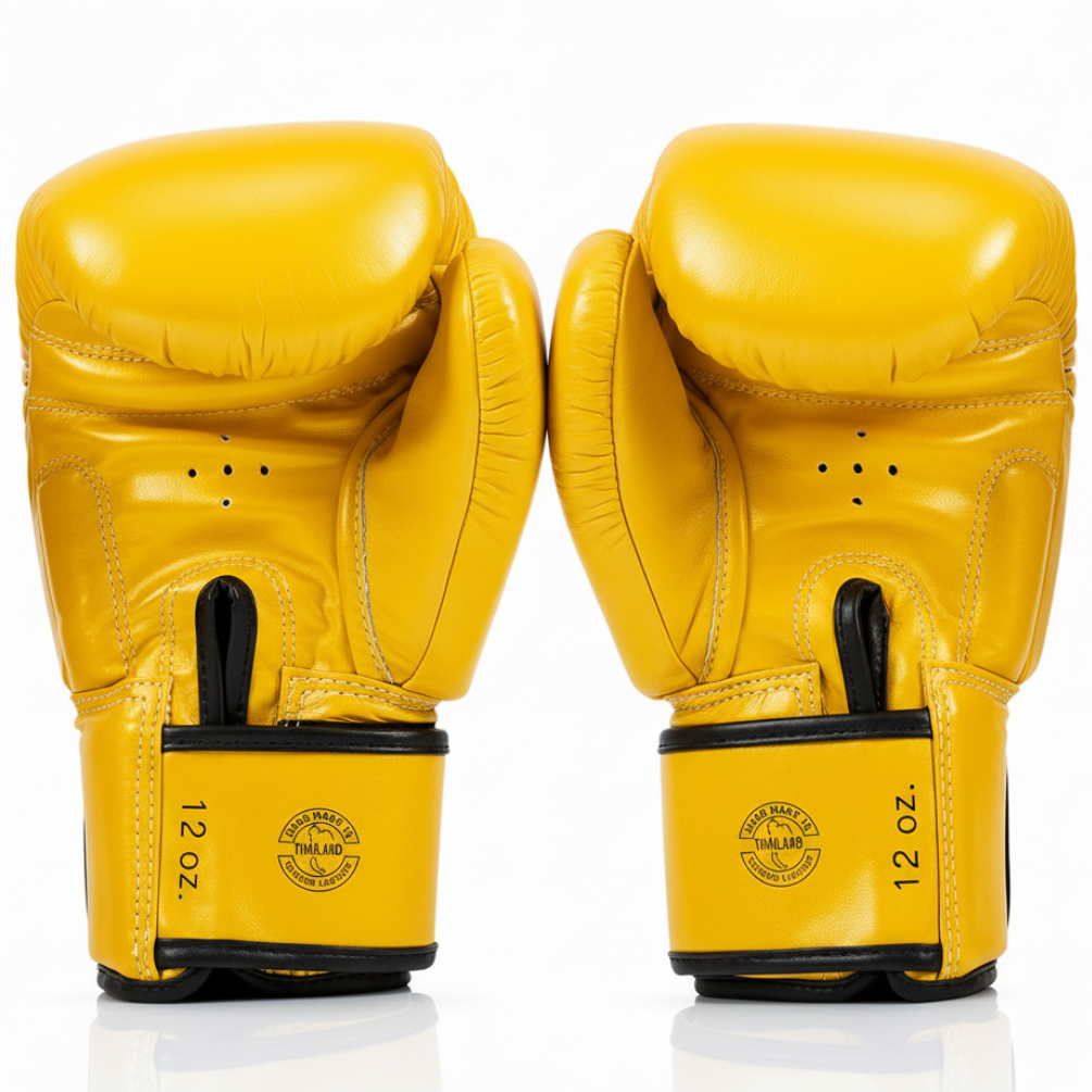 Pair of yellow boxing gloves on a white background