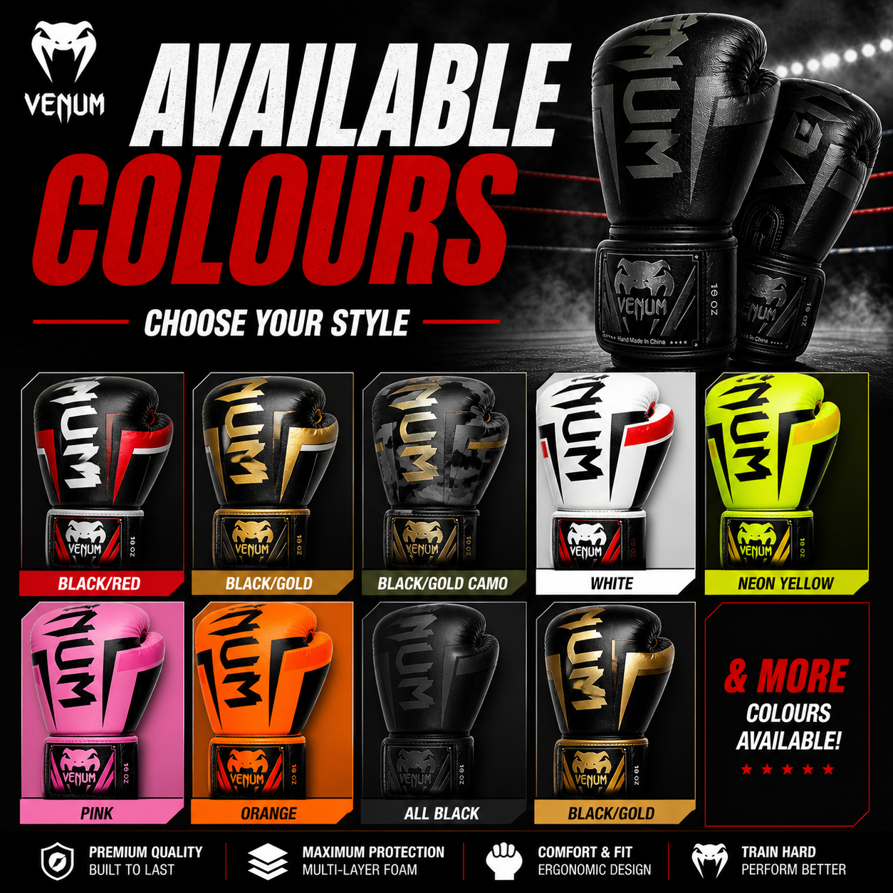 Venum Premium Boxing Gloves | Multi-Colour Pro Training & Sparring Gloves