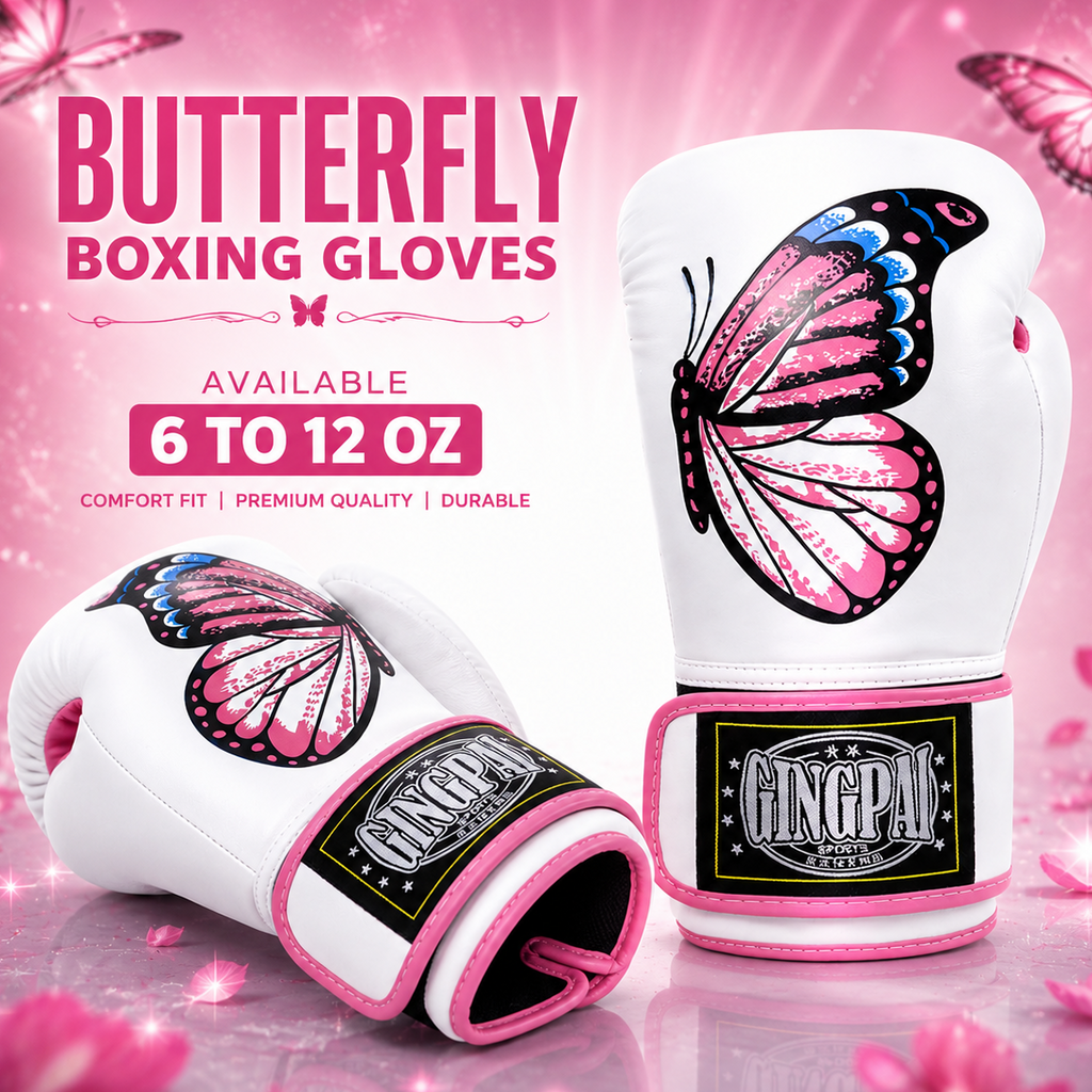 Beautiful Pink & White Butterfly Boxing Gloves | Best Quality-Premium Muay Thai, Kickboxing Gloves - FitZone360