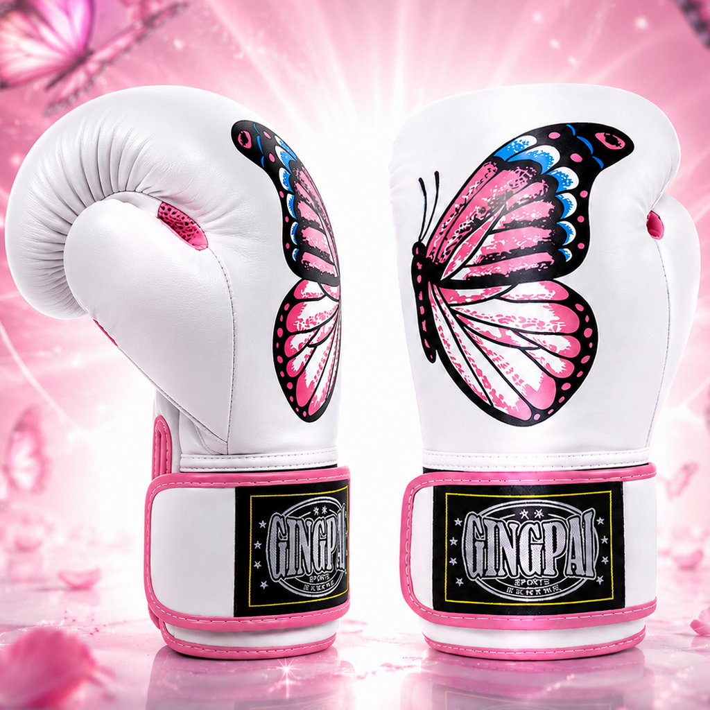 Beautiful Pink & White Butterfly Boxing Gloves | Best Quality-Premium Muay Thai, Kickboxing Gloves - FitZone360
