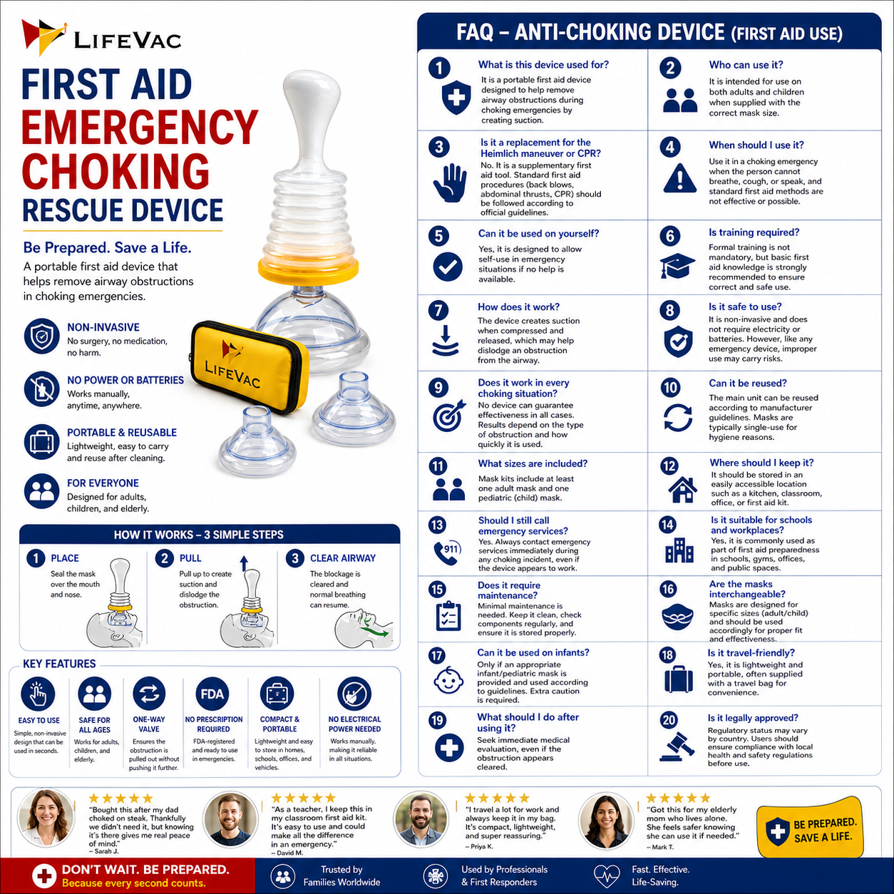 LifeVac First Aid | Emergency Choking Rescue Device for Adults and Children - FitZone360