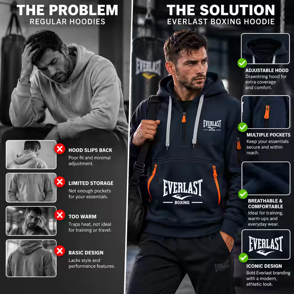 Title: Everlast Boxing Hoodie – Men’s Multi-Pocket Half-Zip Sports Pullover