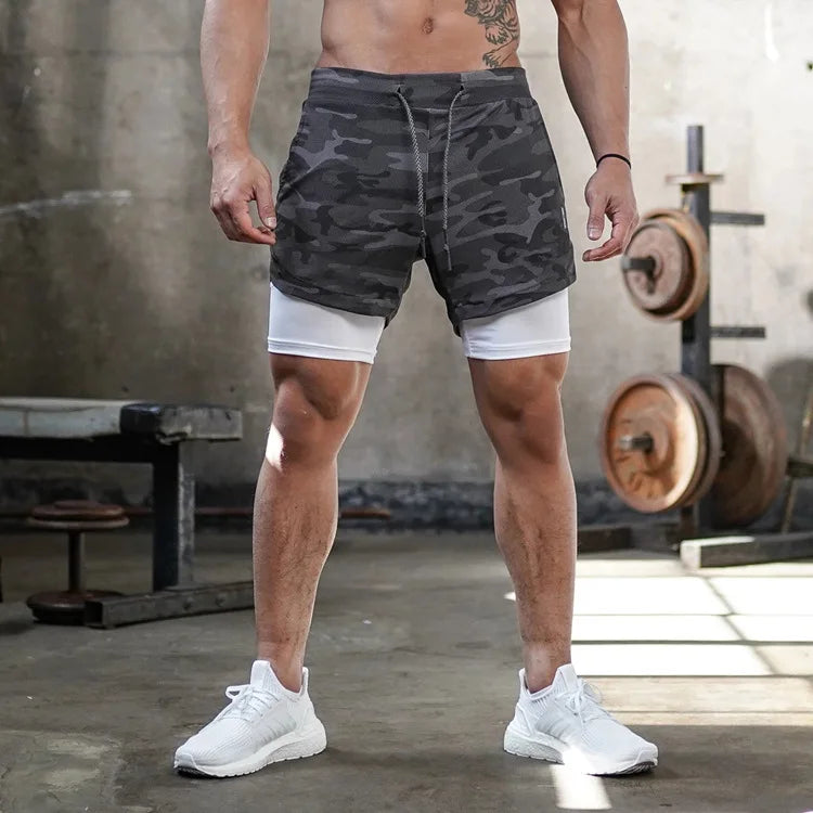 Men's 2-in-1 Camo Gym Running Shorts – Quick Dry, Summer Workout Activewear - FitZone360