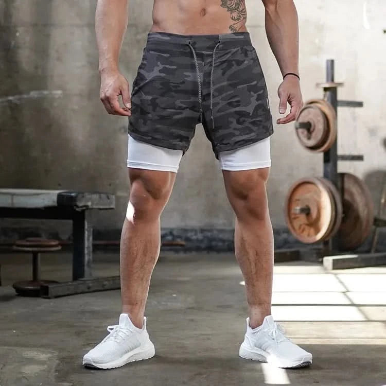 Men's 2-in-1 Camo Gym Running Shorts | Quick Dry, Summer Workout Activewear - FitZone360