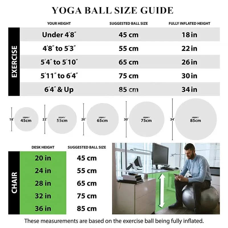 PVC Yoga & Exercise Ball | Anti-Burst Balance Ball for Home Gym & Pilates (45cm–85cm) - FitZone360