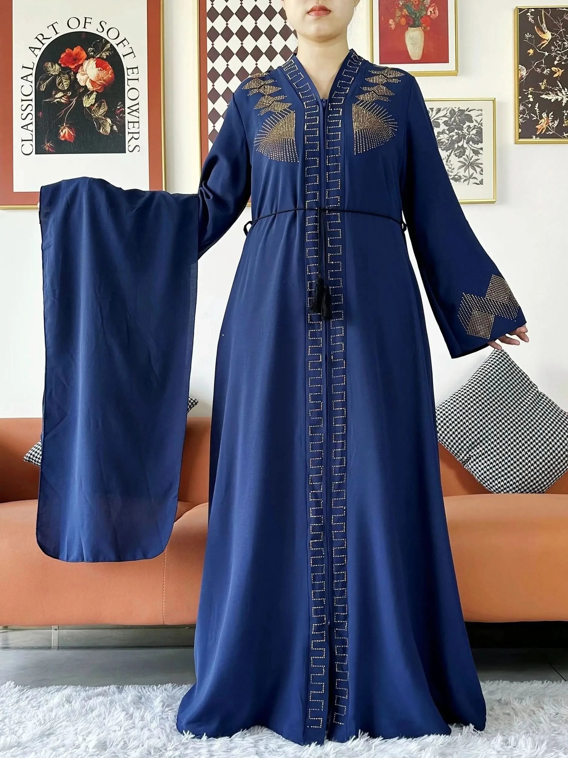 Elegant Chiffon Open Abaya with Zipper | Modest Muslim Women's Dress - FitZone360