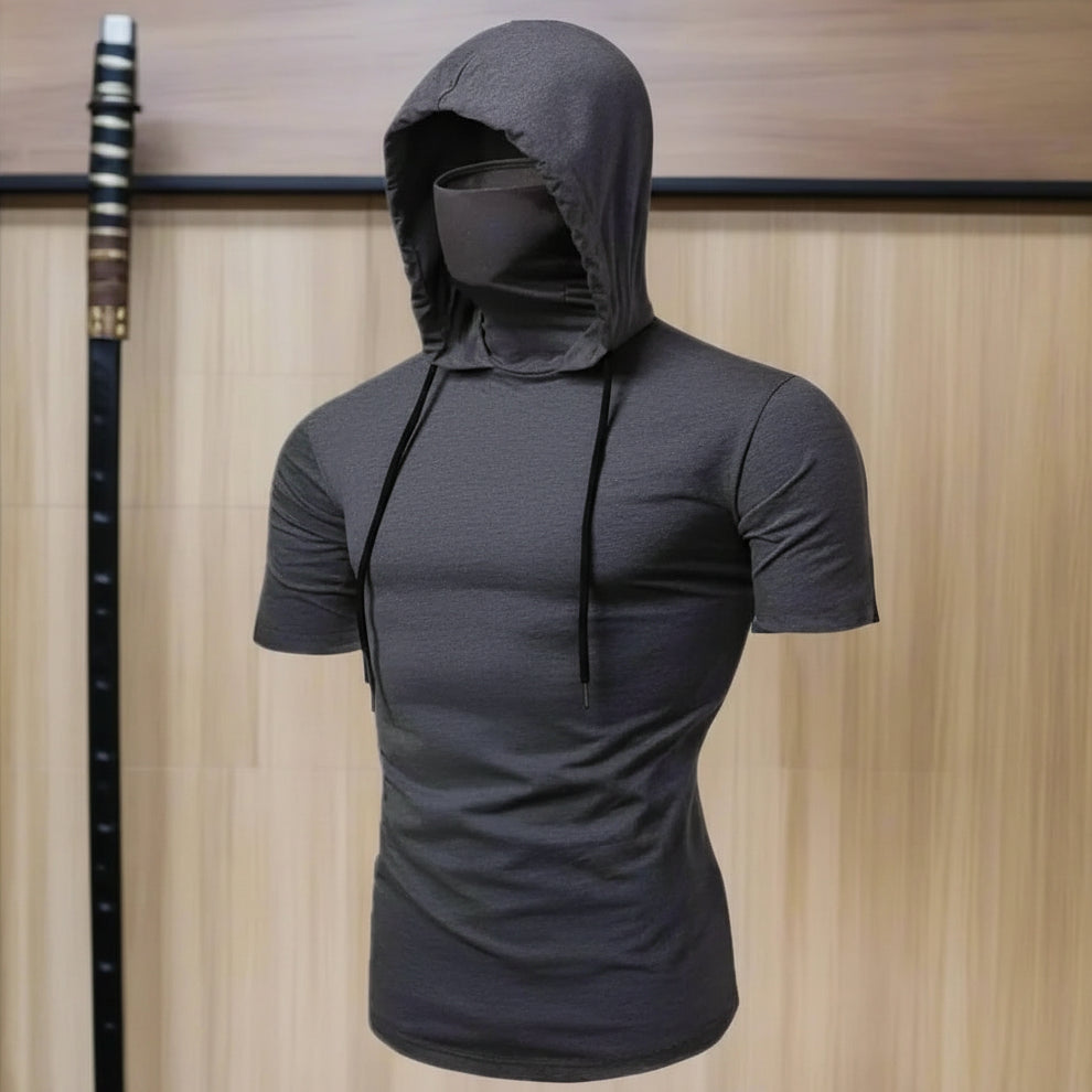 Men’s Gym Hoodie with Mask | Short Sleeve Workout Top - FitZone360