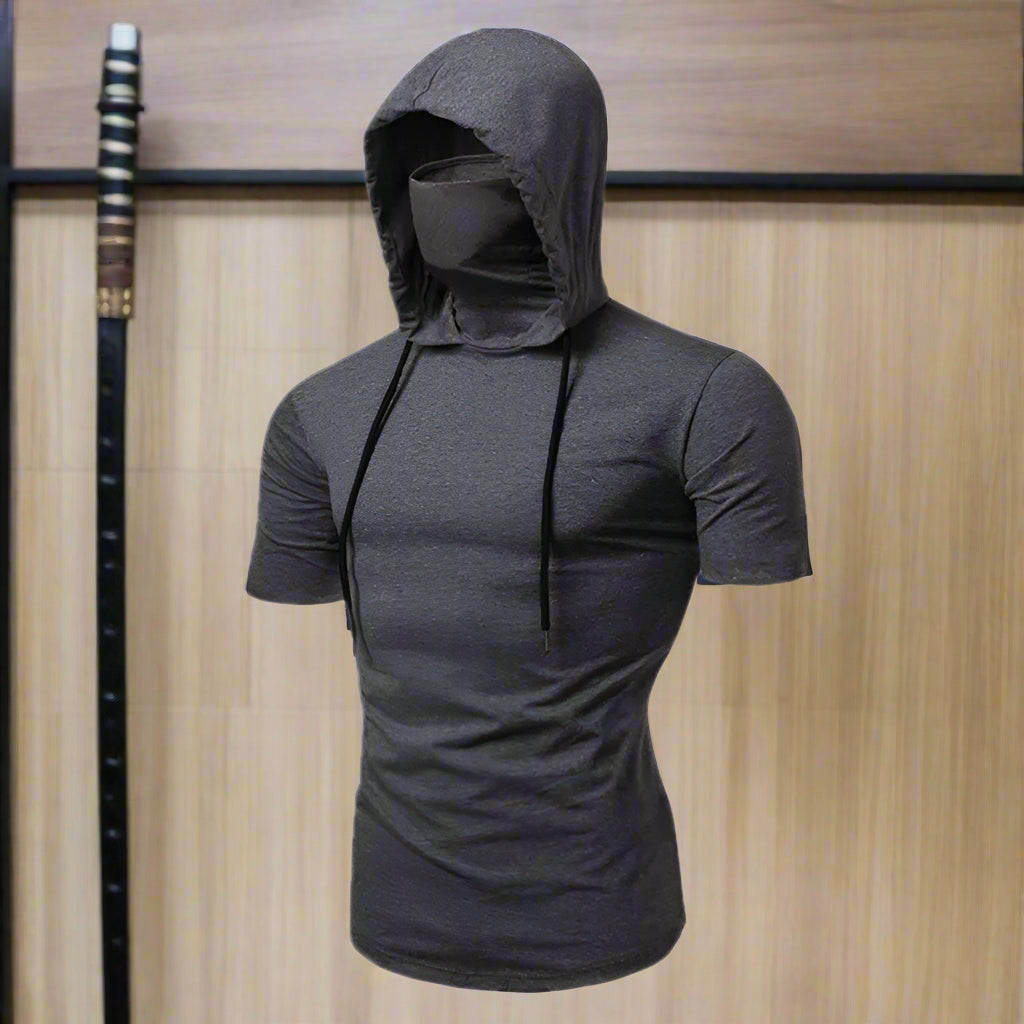 Men’s Gym Hoodie with Mask | Short Sleeve Workout Top - FitZone360