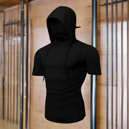 Men’s Gym Hoodie with Mask | Short Sleeve Workout Top - FitZone360