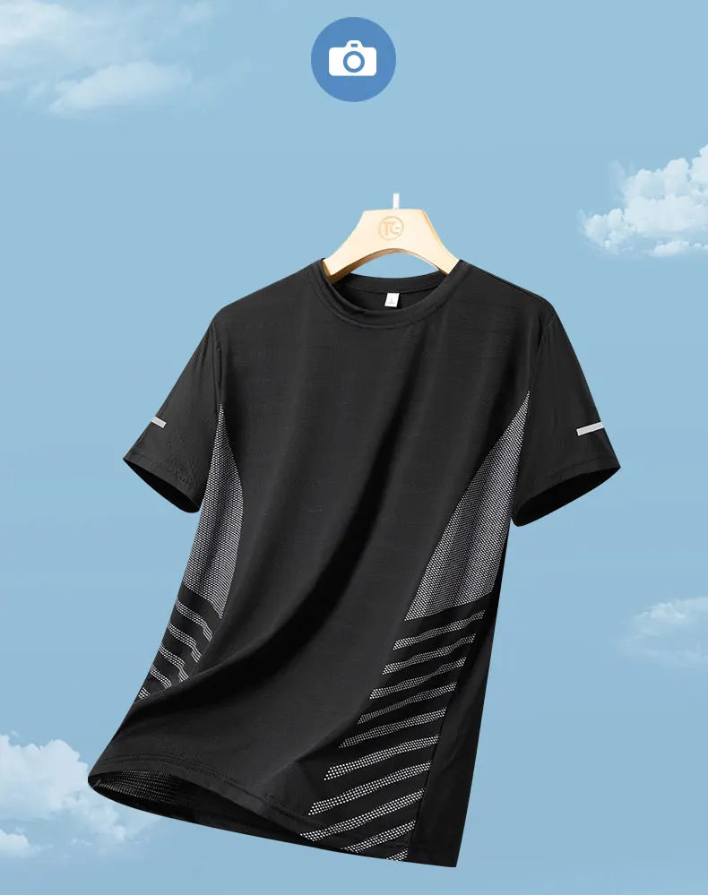 Men's Ice Silk Running T-Shirt | Quick-Dry, Breathable & Reflective Design - FitZone360