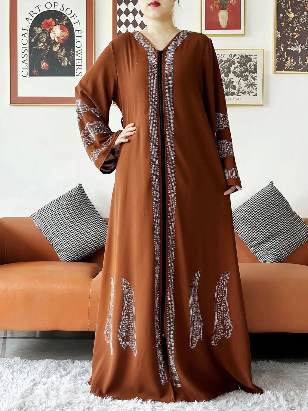 Elegant Chiffon Open Abaya with Zipper | Modest Muslim Women's Dress - FitZone360