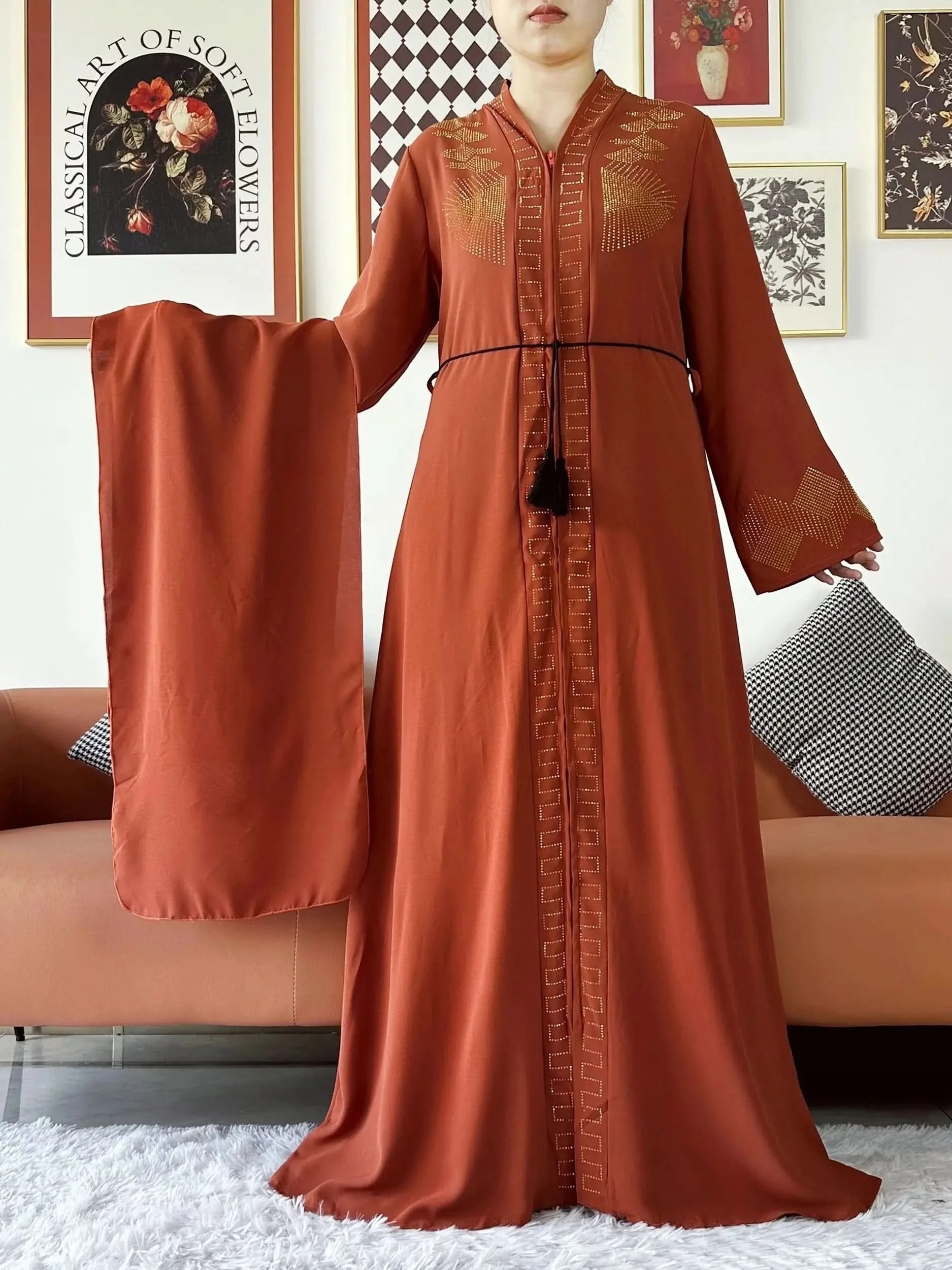 Elegant Chiffon Open Abaya with Zipper | Modest Muslim Women's Dress - FitZone360