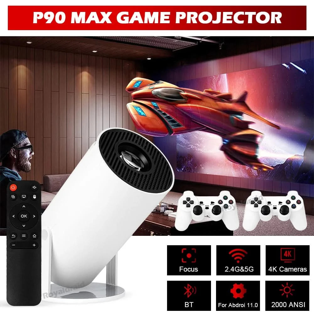Android 11 P90 MAX Gaming Projector | 19,000+ Retro GAMES | TF Card Support | Wireless Gamepad | Dual WiFi | Portable Home Theater System - FitZone360