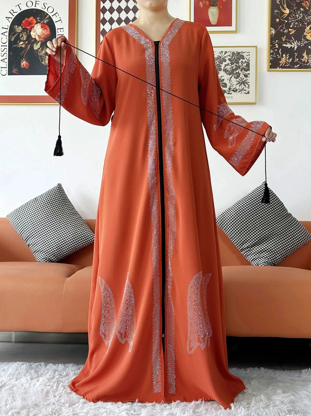 Elegant Chiffon Open Abaya with Zipper | Modest Muslim Women's Dress - FitZone360