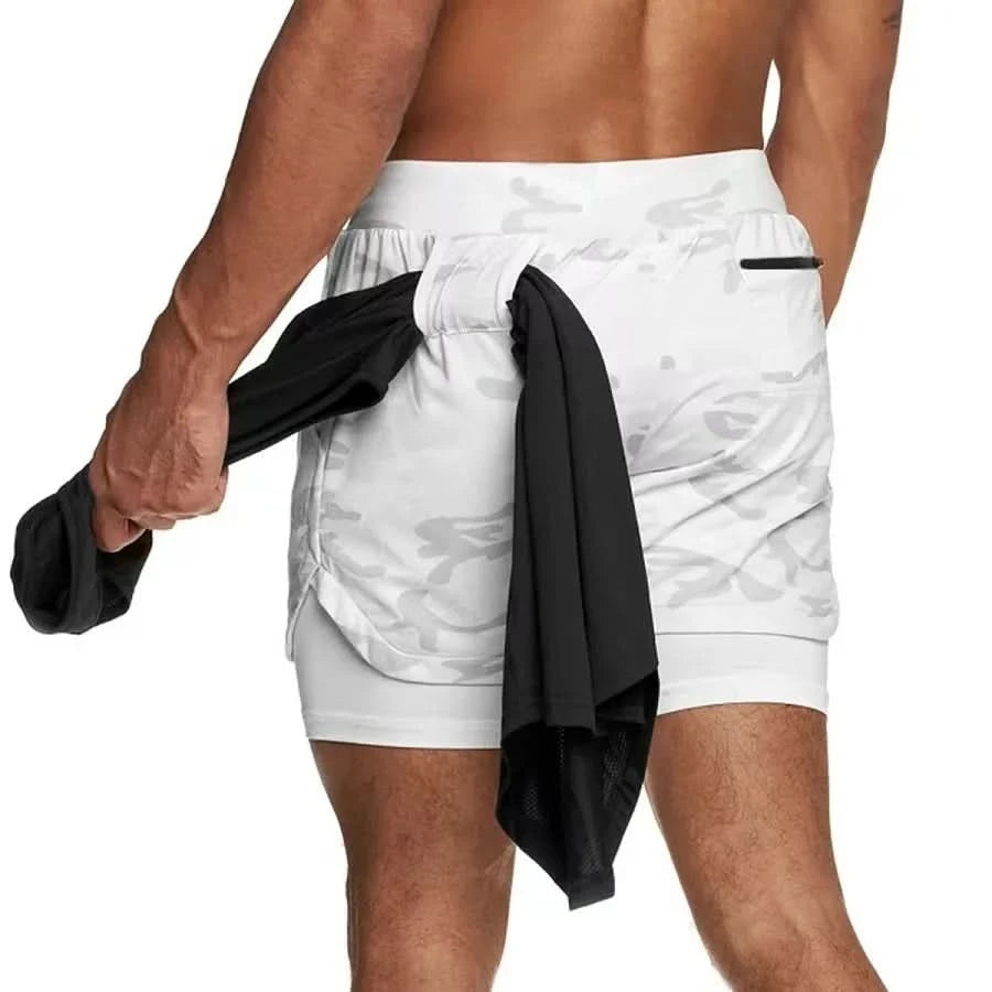 Men's 2-in-1 Camo Gym Running Shorts | Quick Dry, Summer Workout Activewear - FitZone360