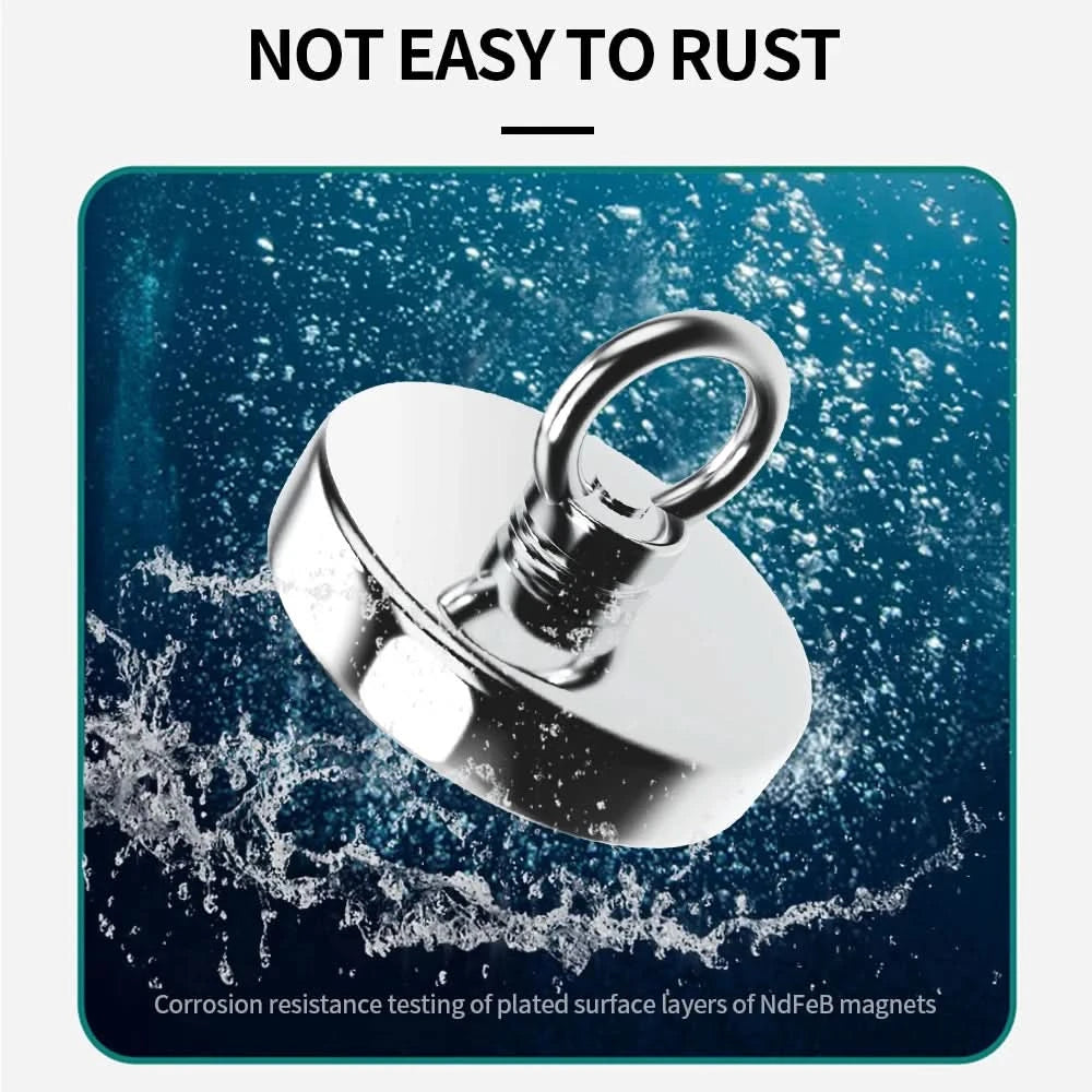 Heavy-Duty Neodymium Salvage Magnet | Strong Fishing Magnet with Ring Eyebolt for Deep Sea Treasure Fishing - FitZone360