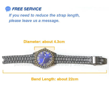 Luxury Men's Diamond Watch – Emerald, Red & Blue Dial | Roman Numerals & Quartz Movement - FitZone360