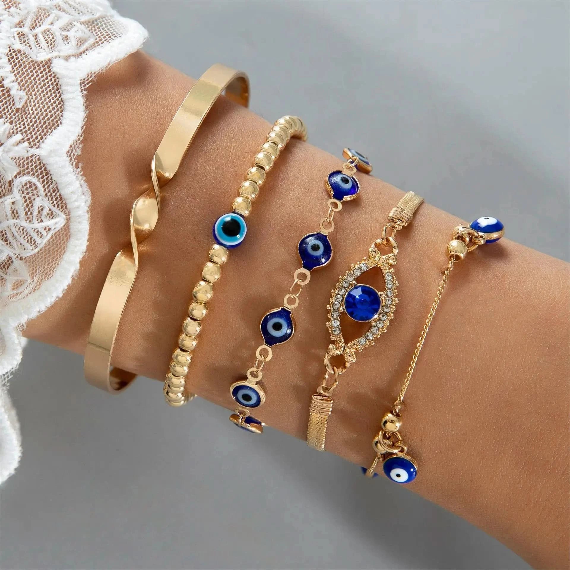 Vintage Turkish Evil Eye Beaded Stacking Bracelet Set | Lucky Multi-Layer Jewelry for Women & Men, Gift Idea - FitZone360