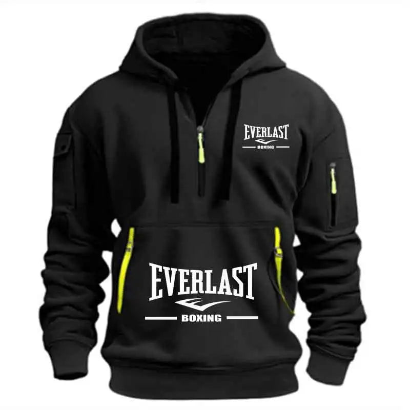 Title: Everlast Boxing Hoodie – Men’s Multi-Pocket Half-Zip Sports Pullover