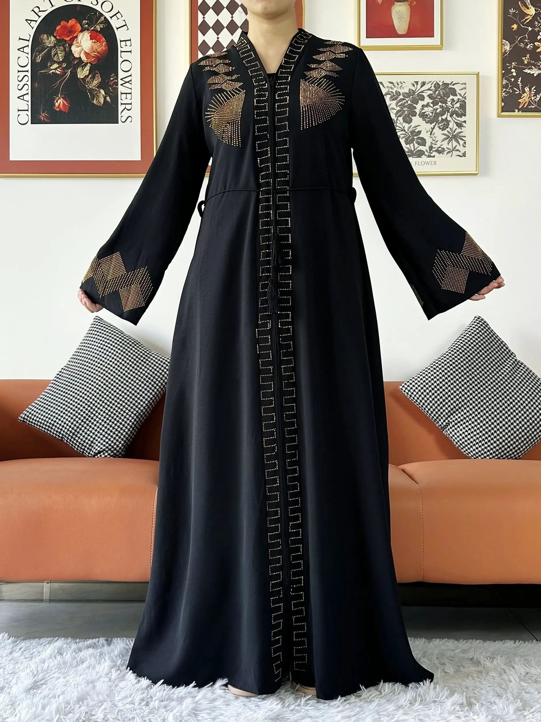 Elegant Chiffon Open Abaya with Zipper | Modest Muslim Women's Dress - FitZone360
