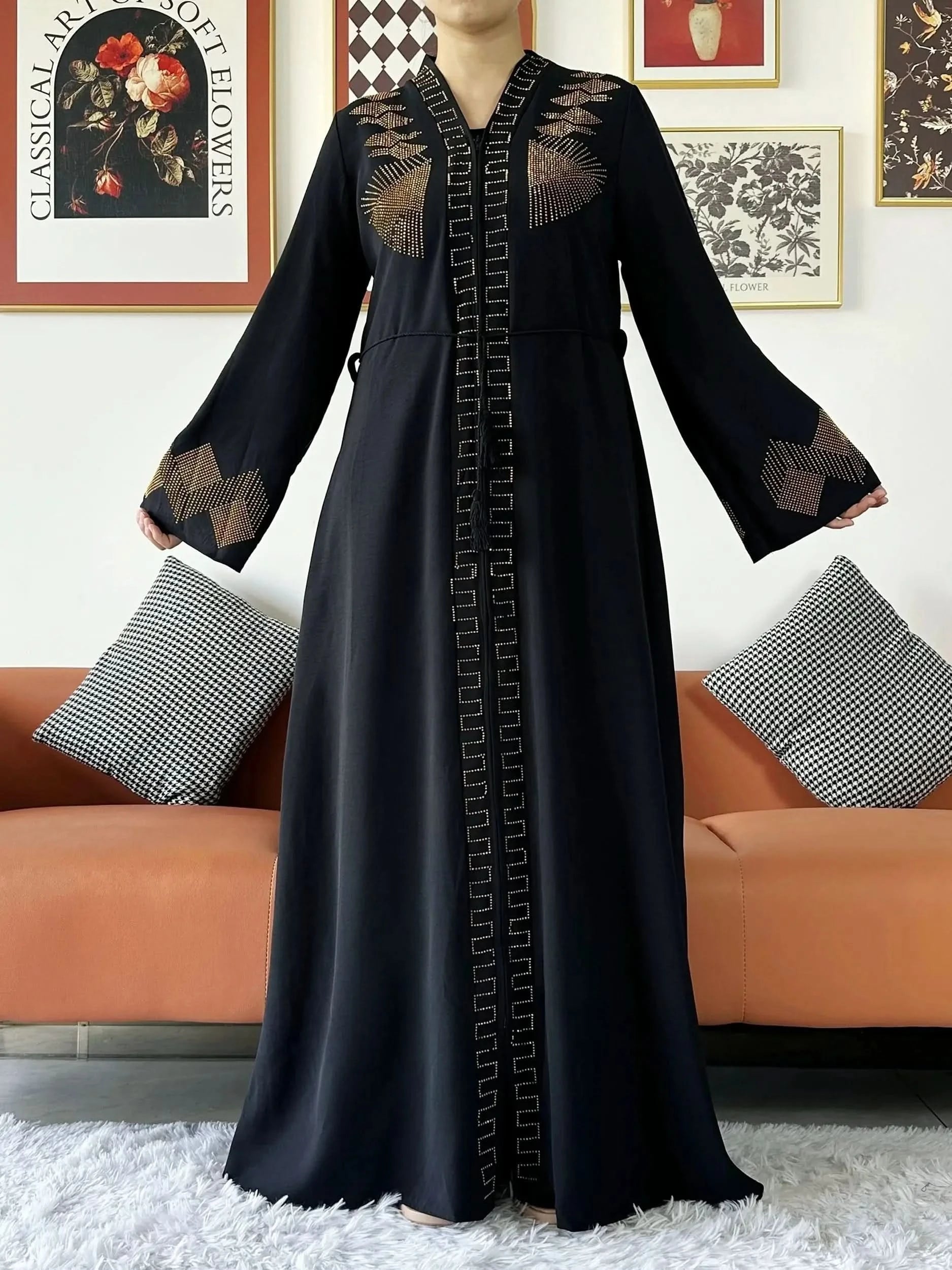 Elegant Chiffon Open Abaya with Zipper | Modest Muslim Women's Dress - FitZone360