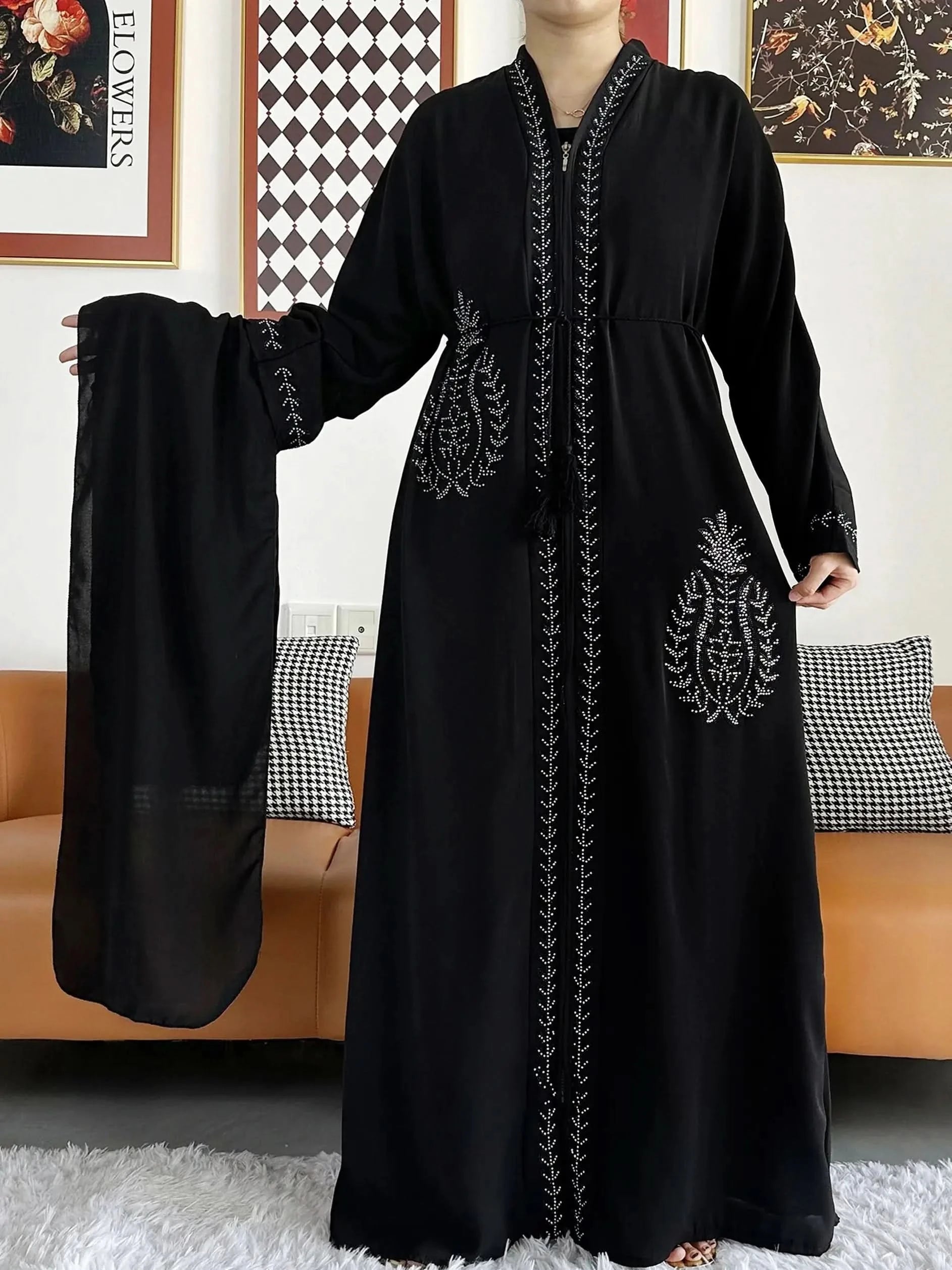 Elegant Chiffon Open Abaya with Zipper | Modest Muslim Women's Dress - FitZone360