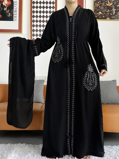 Elegant Chiffon Open Abaya with Zipper | Modest Muslim Women's Dress