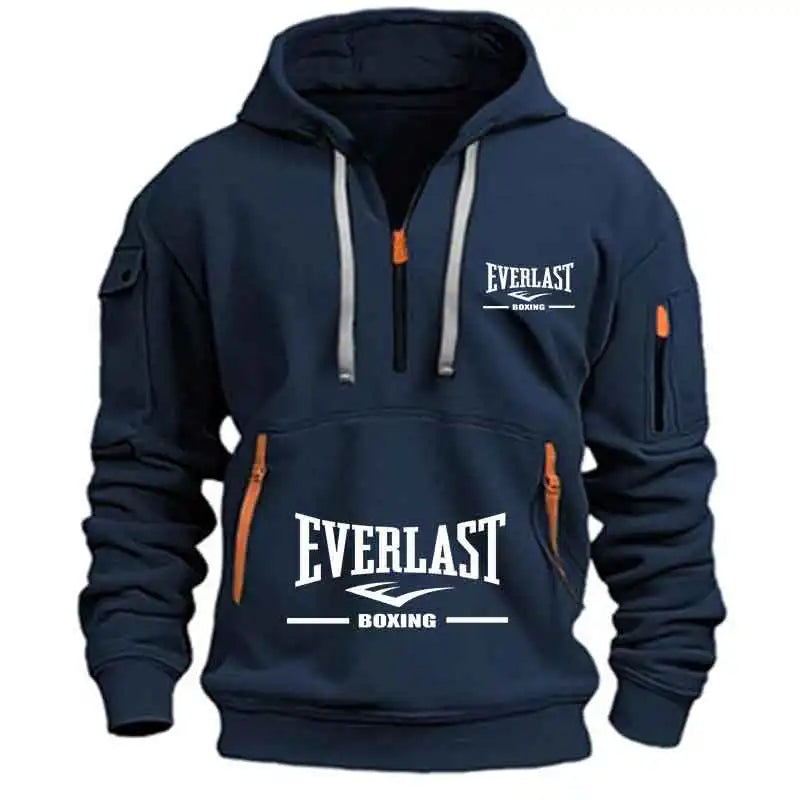 Title: Everlast Boxing Hoodie – Men’s Multi-Pocket Half-Zip Sports Pullover
