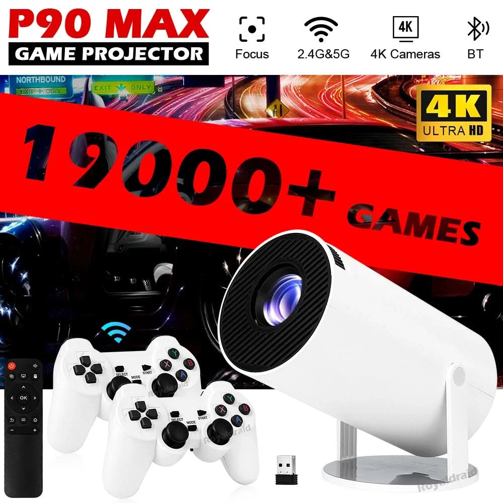 Android 11 P90 MAX Gaming Projector | 19,000+ Retro GAMES | TF Card Support | Wireless Gamepad | Dual WiFi | Portable Home Theater System - FitZone360