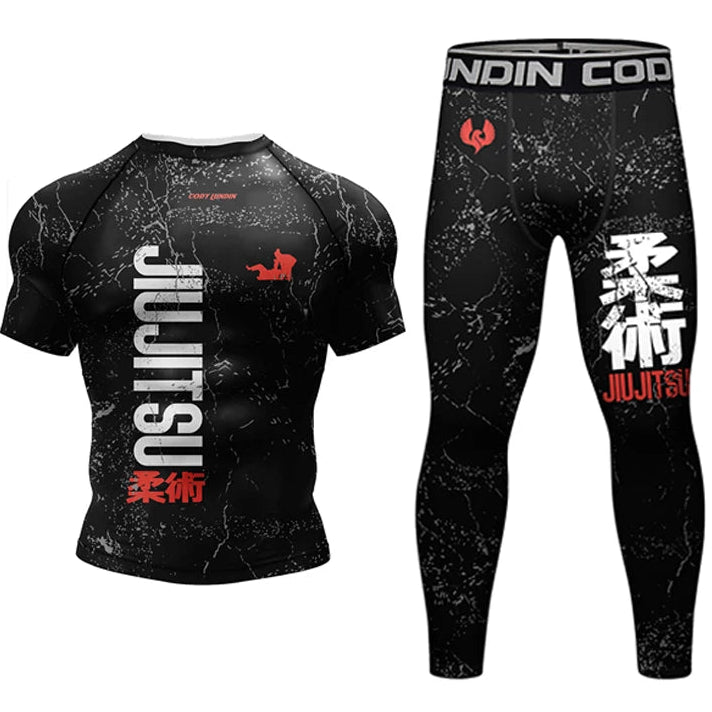 Black martial arts uniform with 'Jiu Jitsu' text and logo on a white background