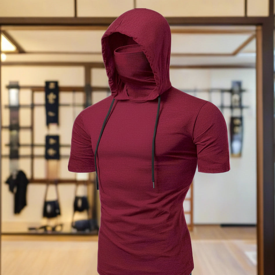 Men’s Gym Hoodie with Mask | Short Sleeve Workout Top - FitZone360
