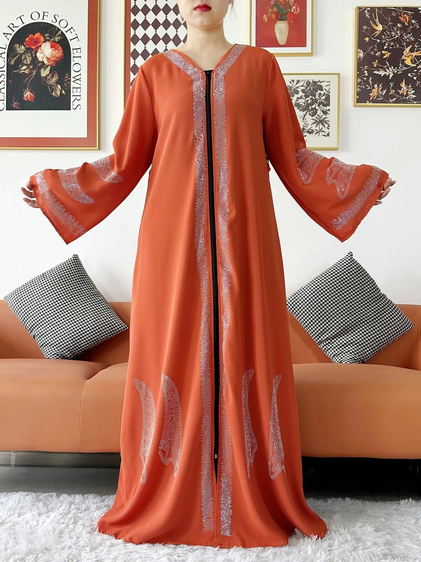 Elegant Chiffon Open Abaya with Zipper | Modest Muslim Women's Dress